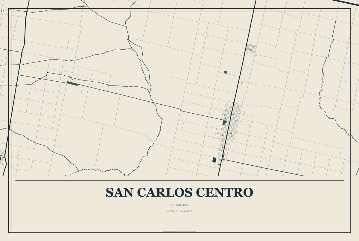 San Carlos Centro, Argentina City Map Aluminum Sign in Coastal Cutout style