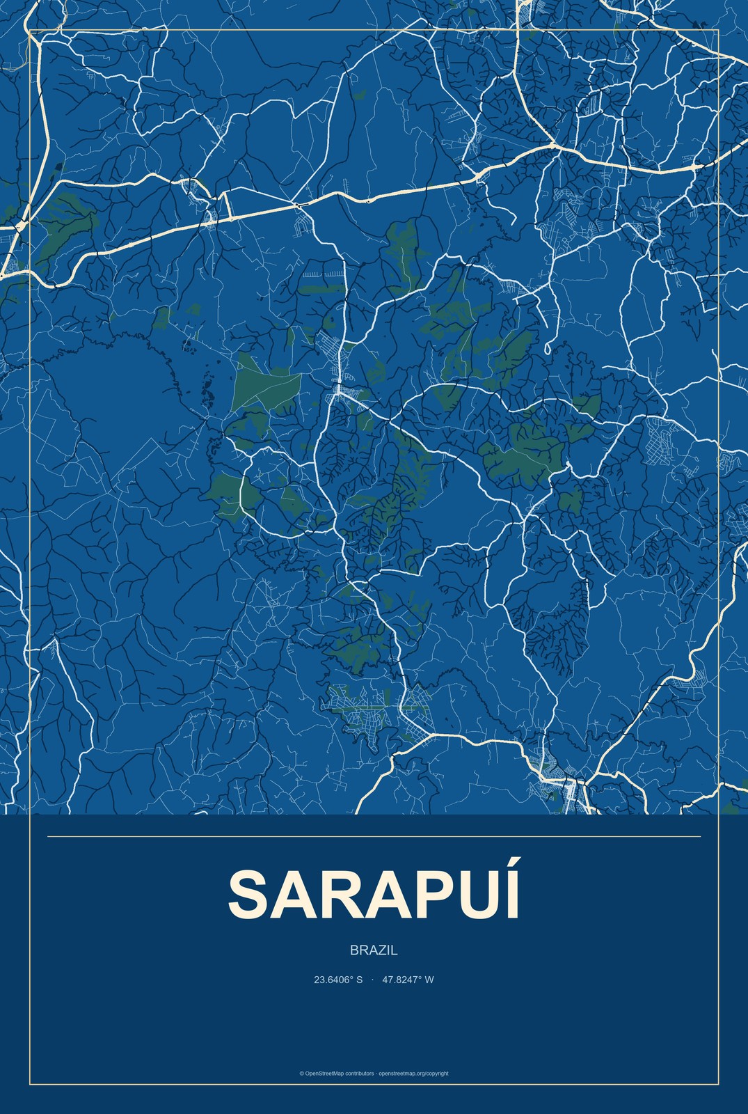 Sarapuí, Brazil City Map Aluminum Sign in Harbor Cobalt style