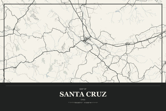 Santa Cruz, Chile City Map Aluminum Sign in Museum Plaque style