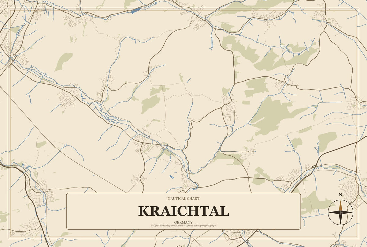 Kraichtal, Germany City Map Aluminum Sign in Heritage Nautical style