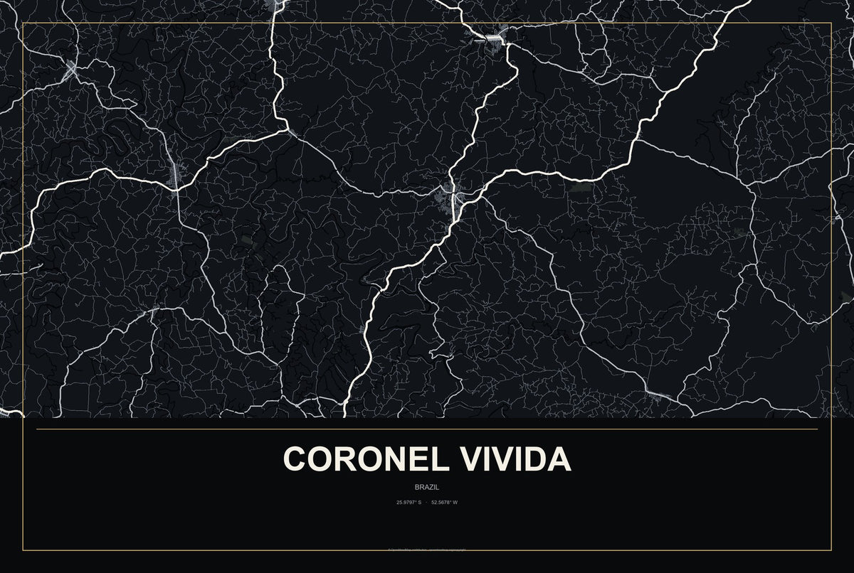 Coronel Vivida, Brazil City Map Aluminum Sign in Metropolitan Noir style