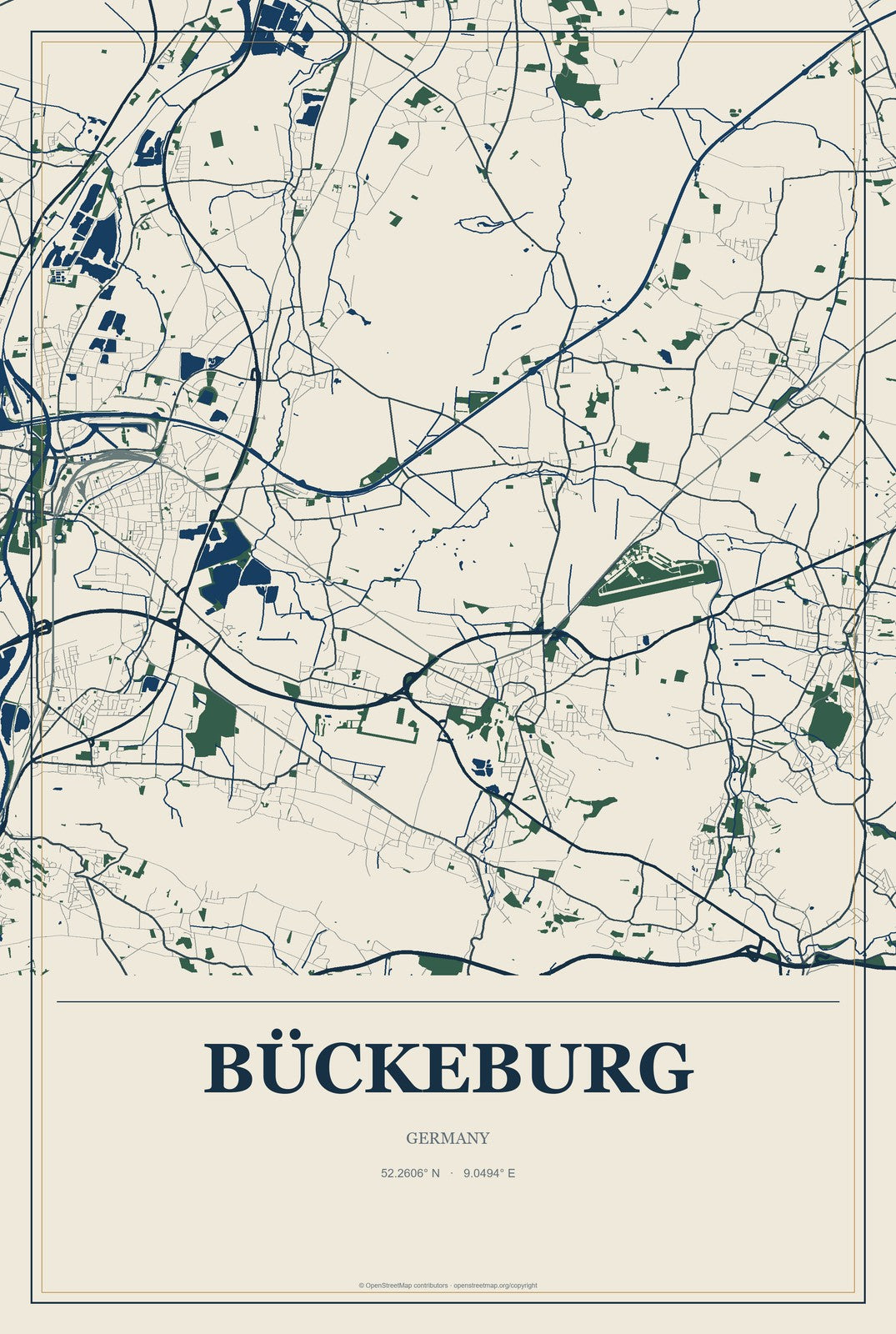 Bückeburg, Germany City Map Aluminum Sign in Coastal Cutout style