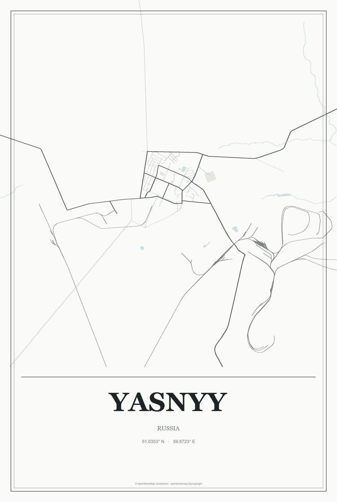 Yasnyy, Russia City Map Aluminum Sign in Gallery Air style