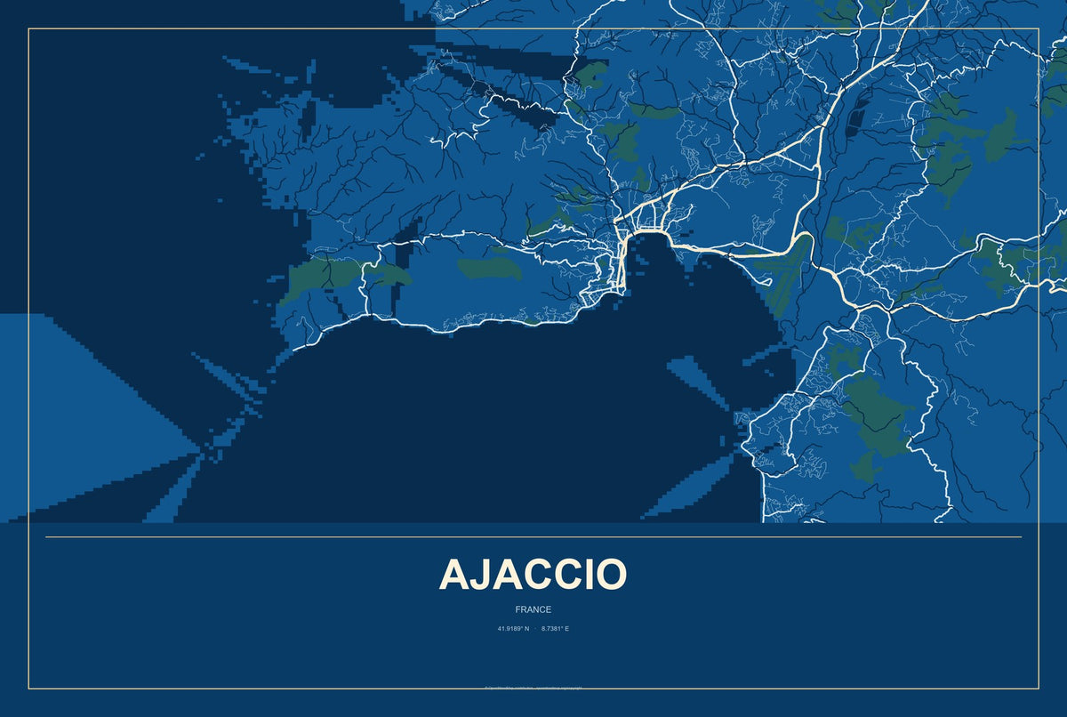 Ajaccio, France City Map Aluminum Sign in Harbor Cobalt style