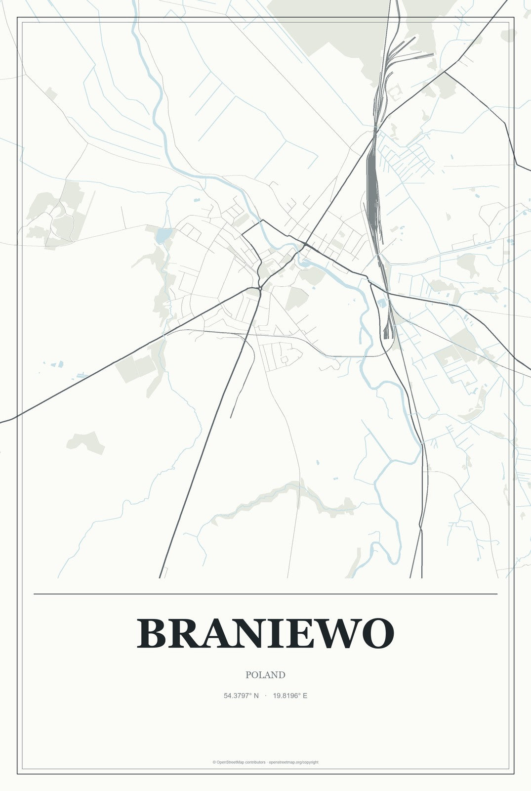 Braniewo, Poland City Map Aluminum Sign in Gallery Air style