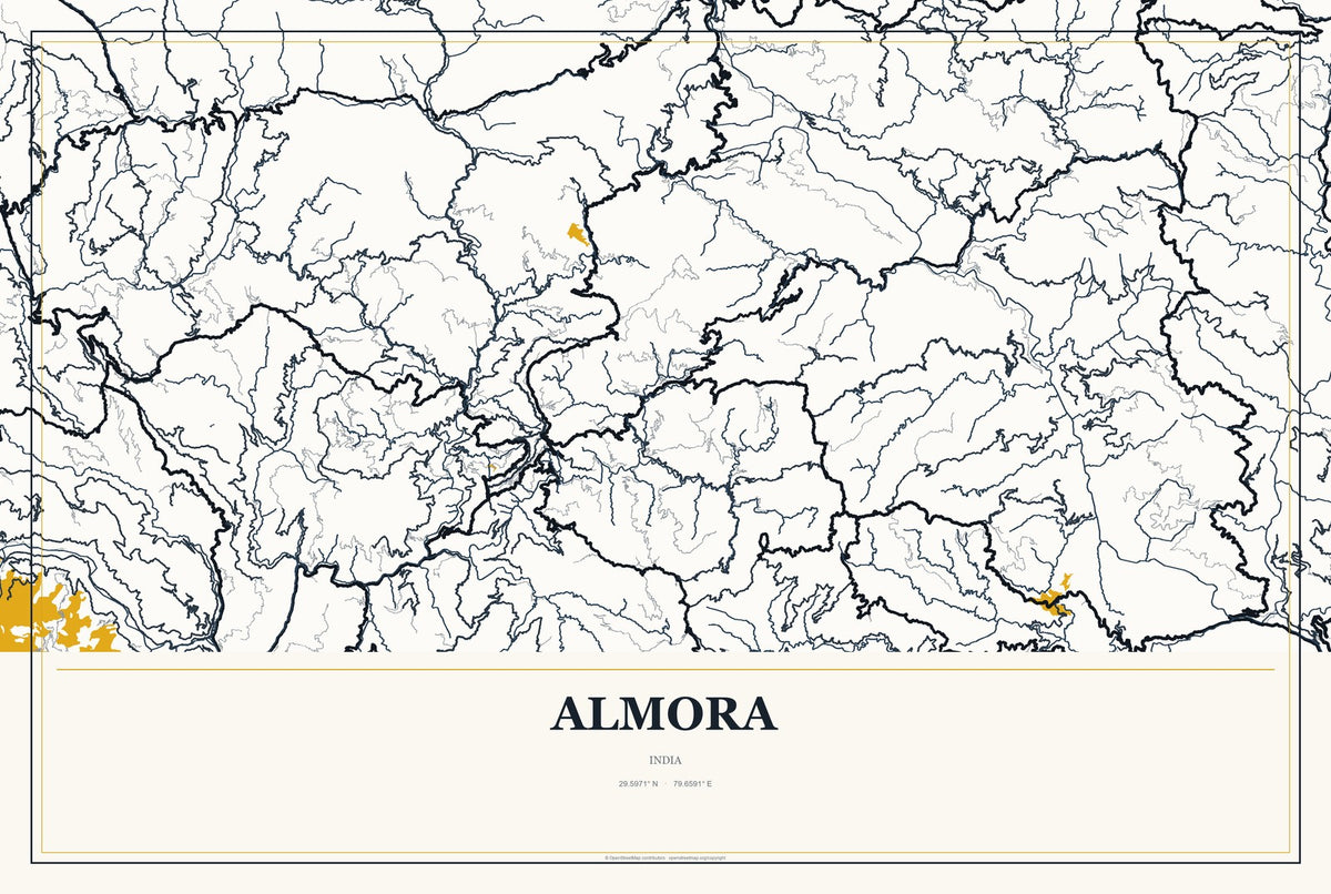 Almora, India City Map Aluminum Sign in Citrine Modern style