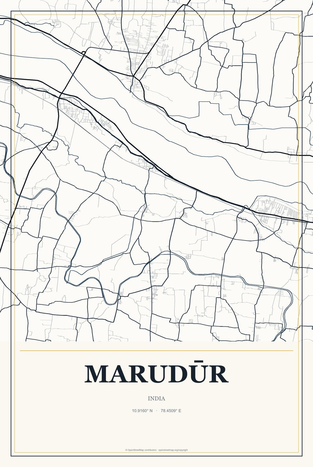 Marudūr, India City Map Aluminum Sign in Citrine Modern style