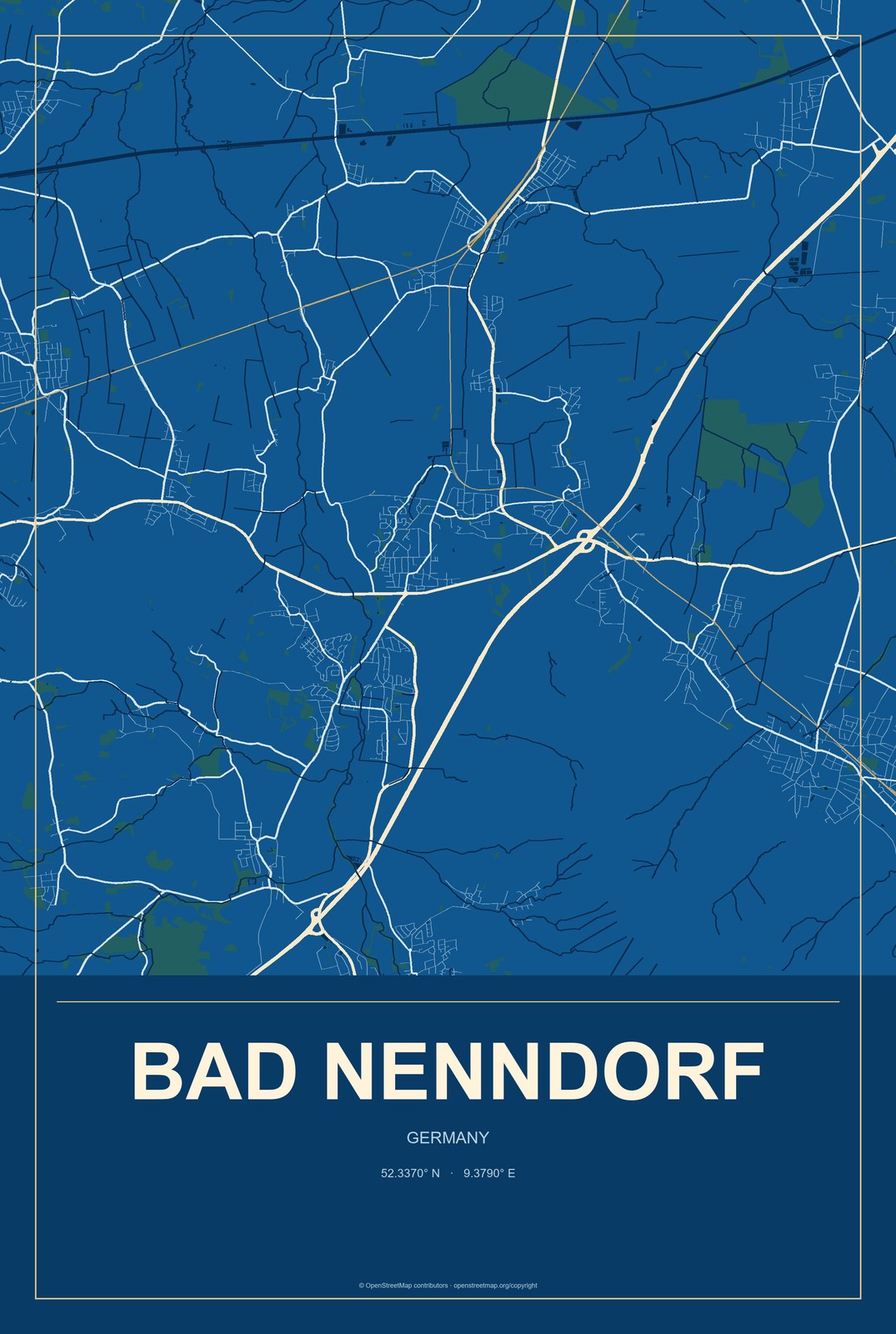 Bad Nenndorf, Germany City Map Aluminum Sign in Harbor Cobalt style