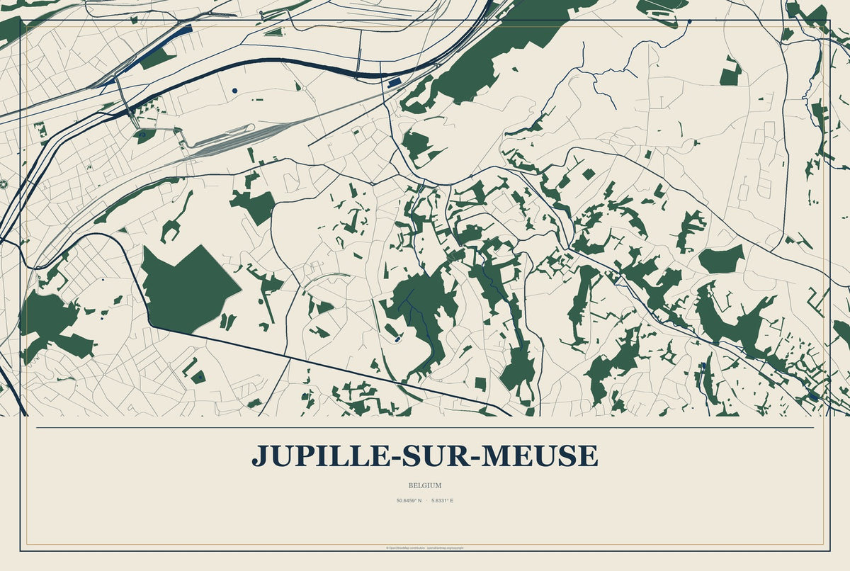 Jupille-sur-Meuse, Belgium City Map Aluminum Sign in Coastal Cutout style
