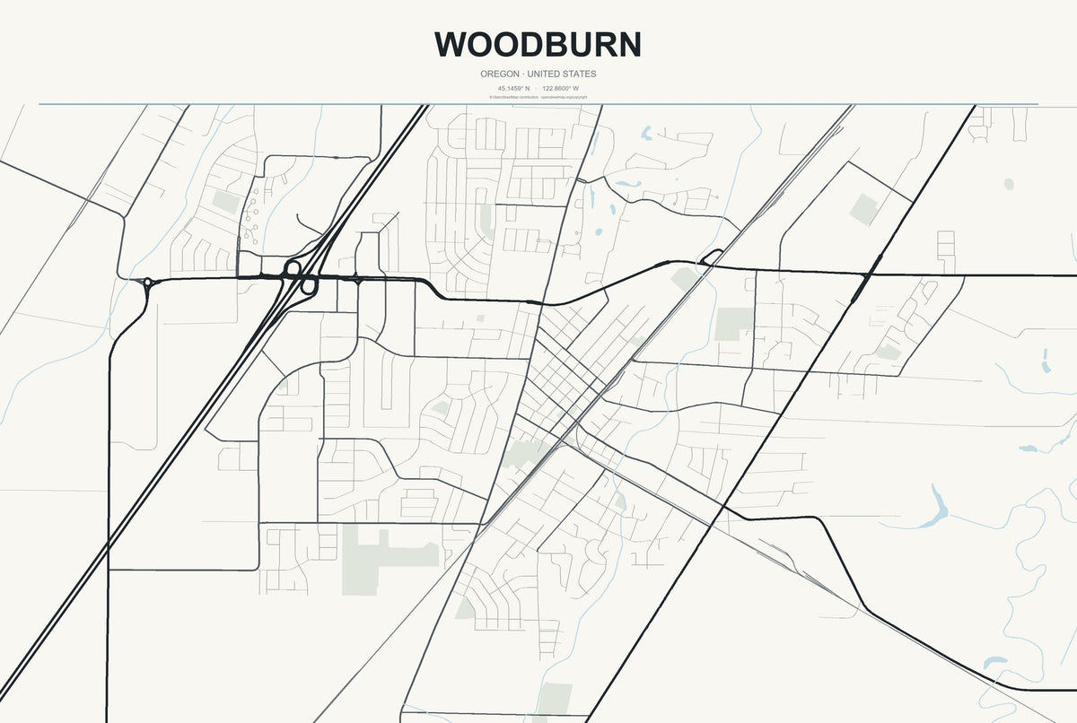 Woodburn, Oregon City Map Aluminum Sign in Headline Atlas style