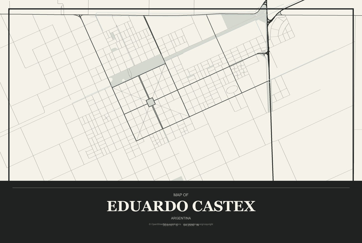 Eduardo Castex, Argentina City Map Aluminum Sign in Museum Plaque style