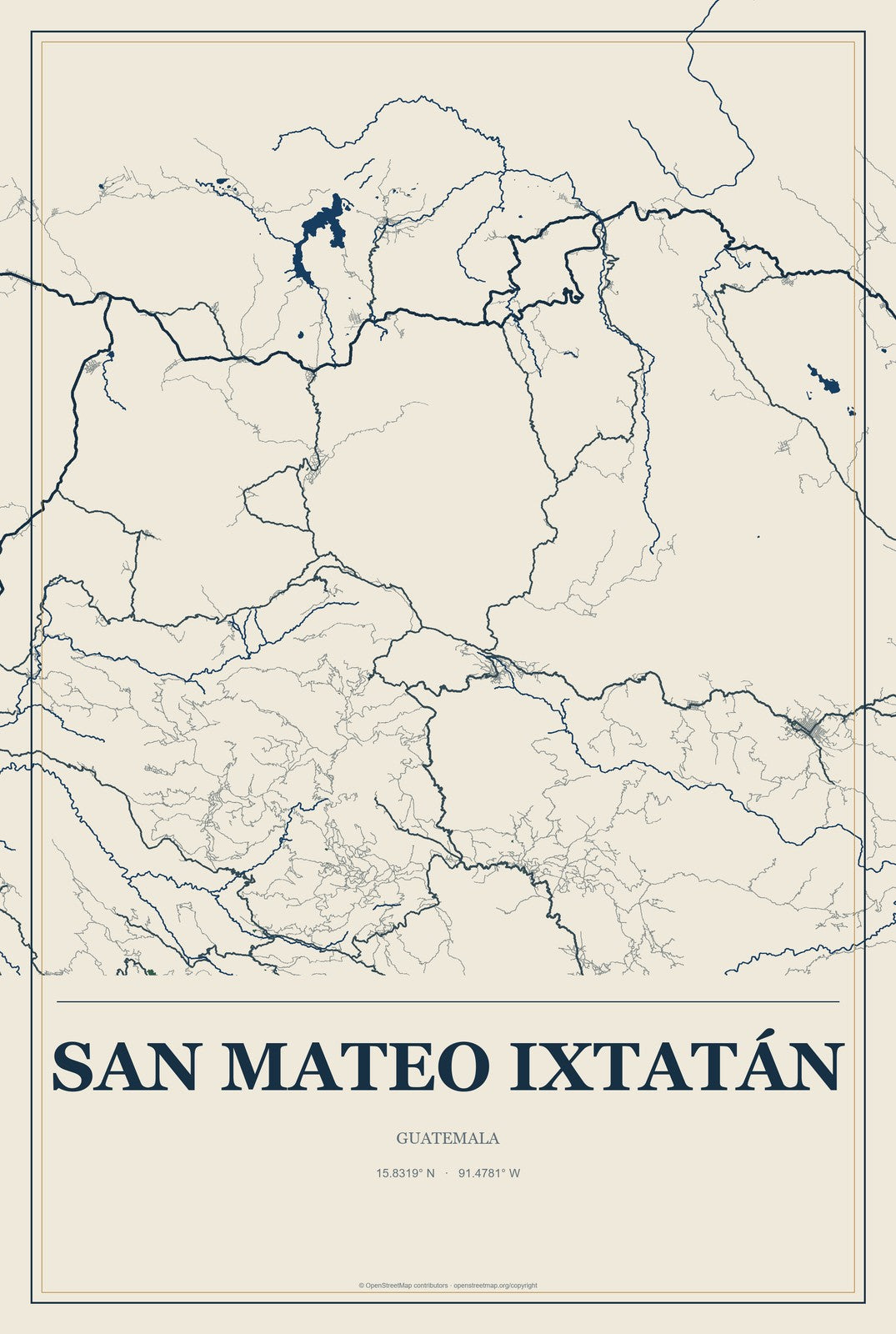 San Mateo Ixtatán, Guatemala City Map Aluminum Sign in Coastal Cutout style