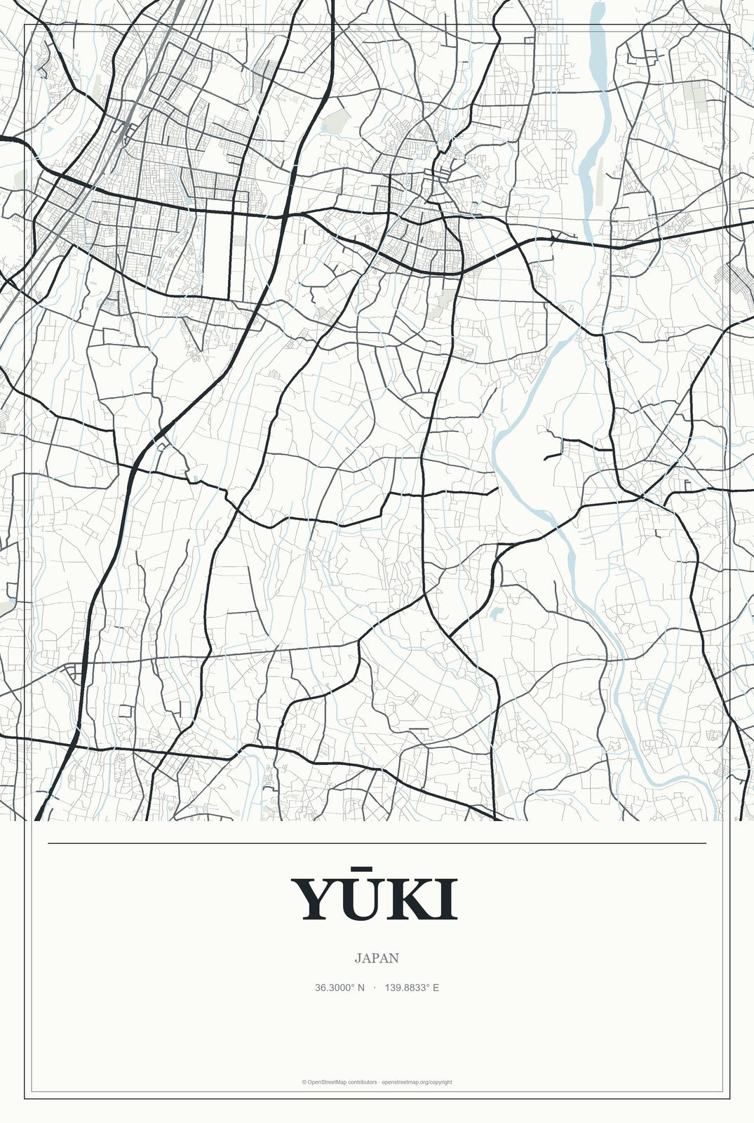 Yūki, Japan City Map Aluminum Sign in Gallery Air style