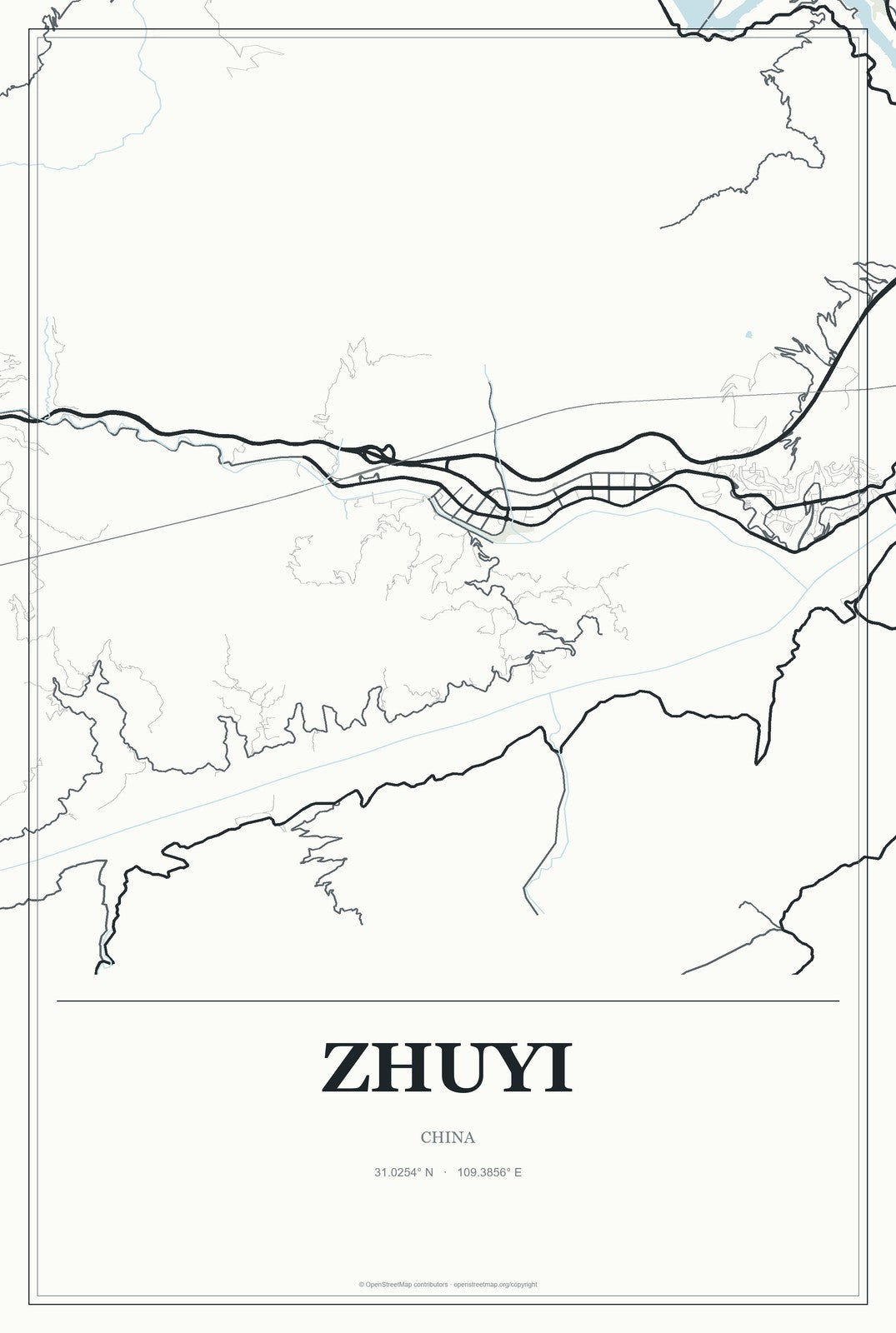 Zhuyi, China City Map Aluminum Sign in Gallery Air style