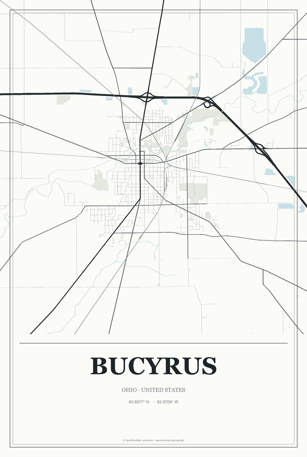 Bucyrus, Ohio City Map Aluminum Sign in Gallery Air style
