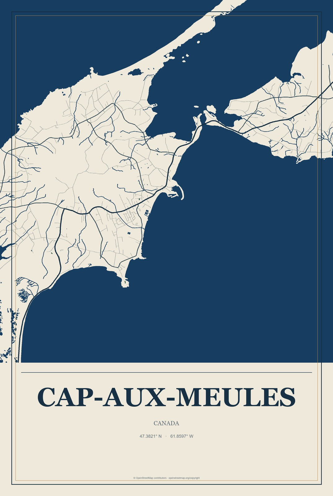 Cap-aux-Meules, Canada City Map Aluminum Sign in Coastal Cutout style