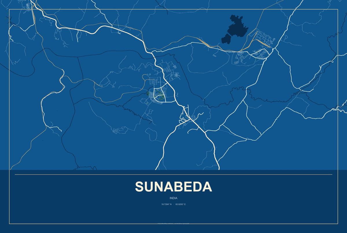 Sunabeda, India City Map Aluminum Sign in Harbor Cobalt style