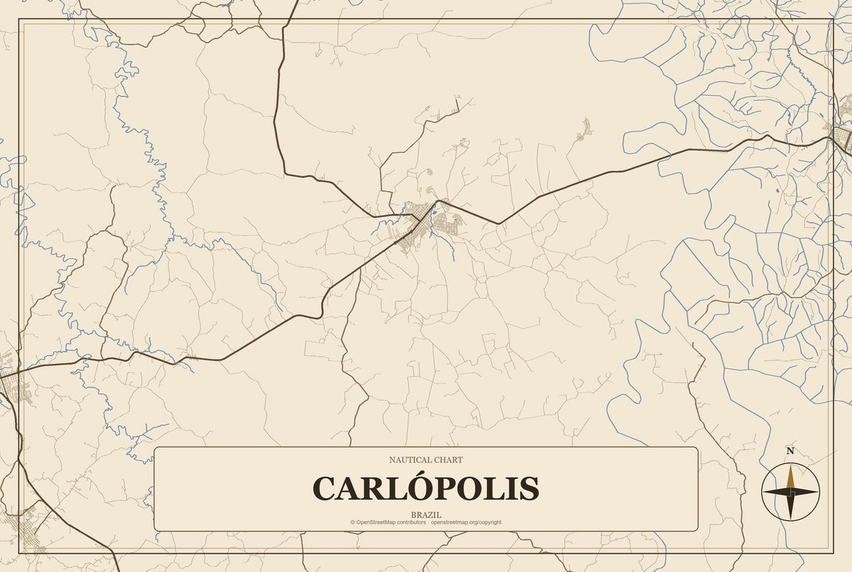 Carlópolis, Brazil City Map Aluminum Sign in Heritage Nautical style
