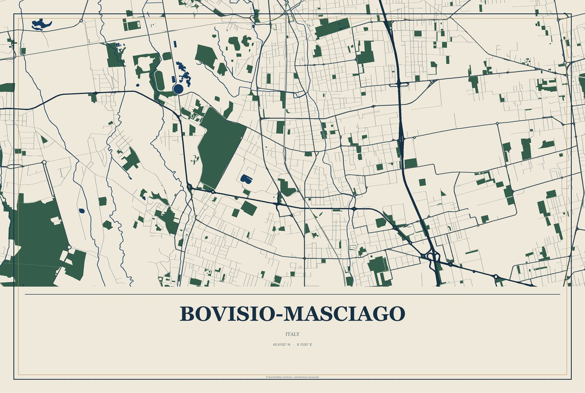 Bovisio-Masciago, Italy City Map Aluminum Sign in Coastal Cutout style