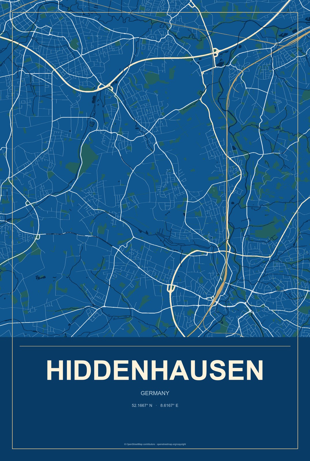 Hiddenhausen, Germany City Map Aluminum Sign in Harbor Cobalt style