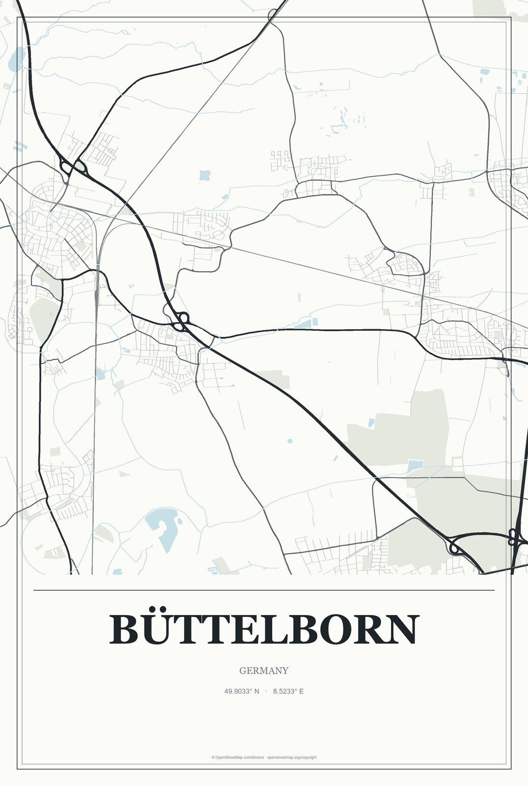 Büttelborn, Germany City Map Aluminum Sign in Gallery Air style