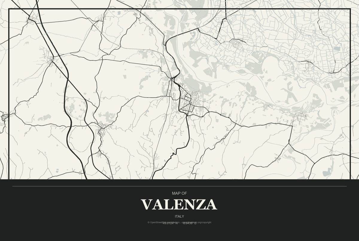 Valenza, Italy City Map Aluminum Sign in Museum Plaque style
