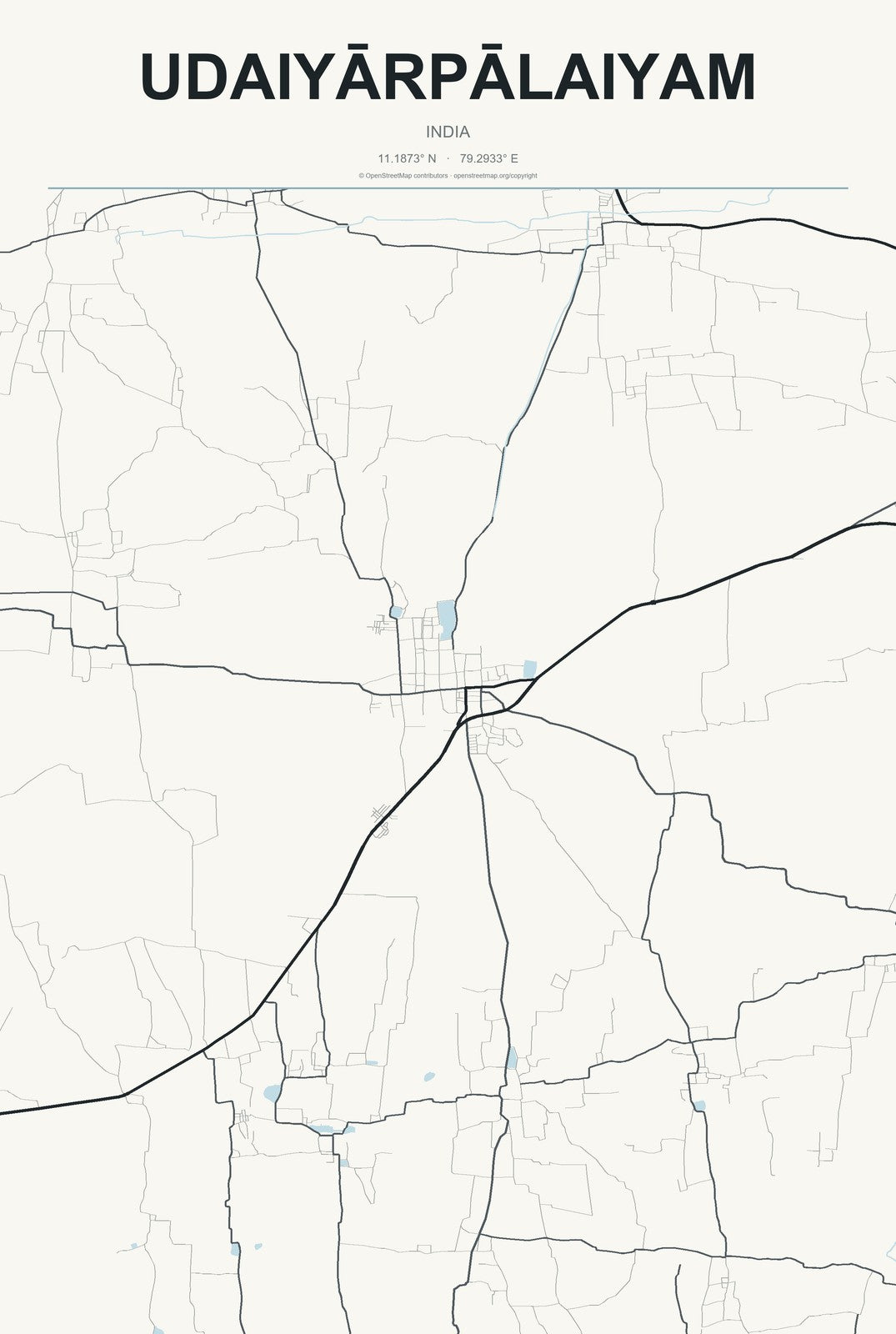 Udaiyārpālaiyam, India City Map Aluminum Sign in Headline Atlas style