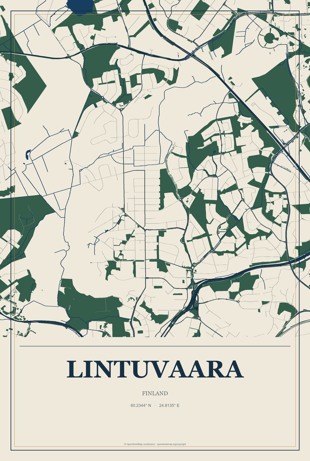 Lintuvaara, Finland City Map Aluminum Sign in Coastal Cutout style