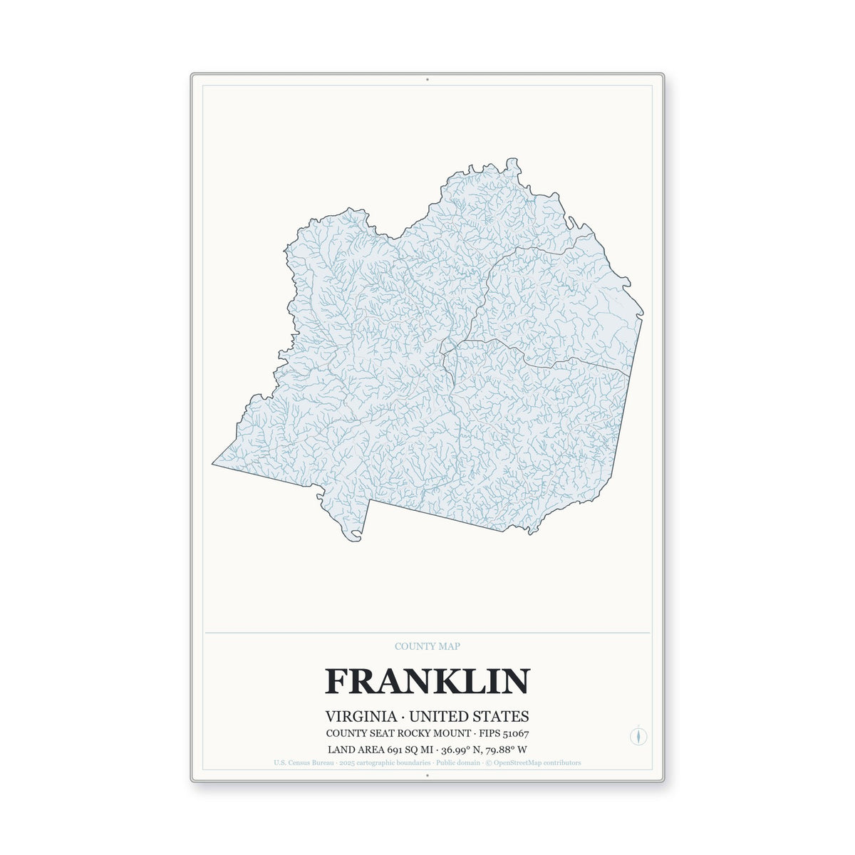 Franklin County, Virginia Map Aluminum Sign in Gallery Air style