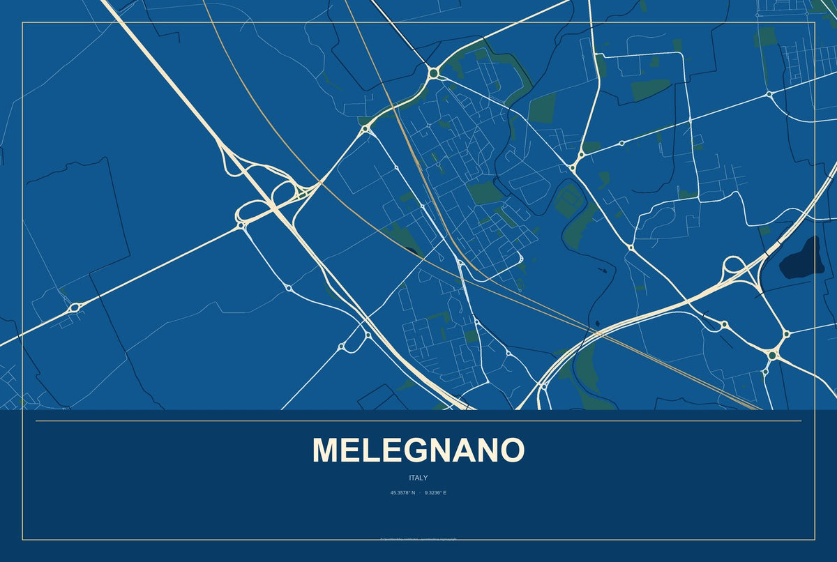 Melegnano, Italy City Map Aluminum Sign in Harbor Cobalt style