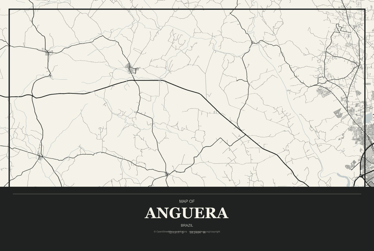 Anguera, Brazil City Map Aluminum Sign in Museum Plaque style
