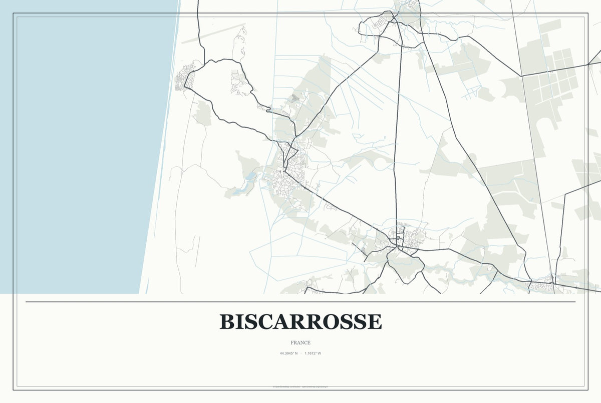 Biscarrosse, France City Map Aluminum Sign in Gallery Air style