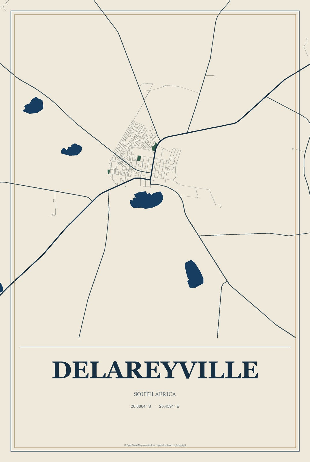 Delareyville, South Africa City Map Aluminum Sign in Coastal Cutout style