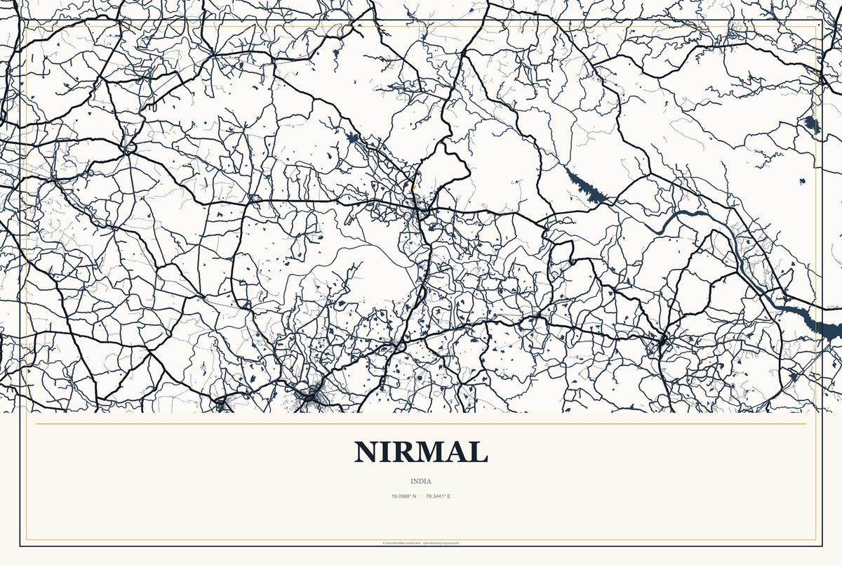 Nirmal, India City Map Aluminum Sign in Citrine Modern style