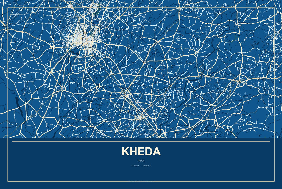 Kheda, India City Map Aluminum Sign in Harbor Cobalt style