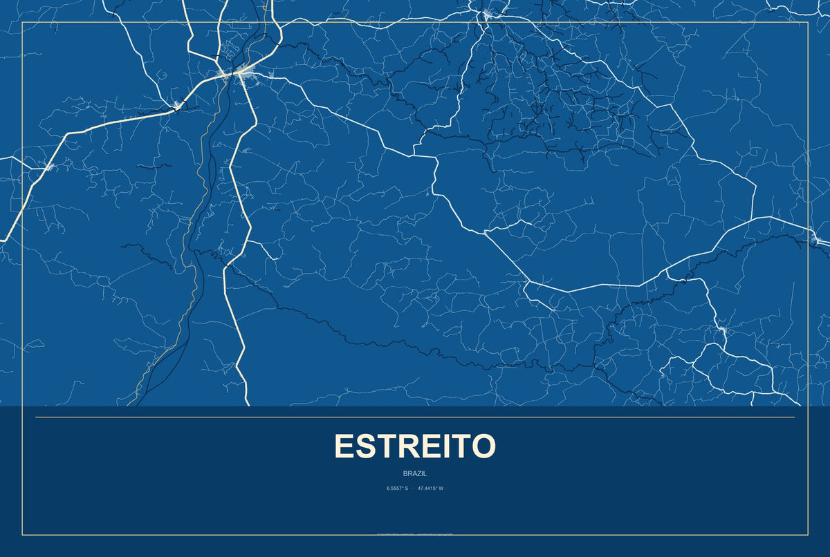 Estreito, Brazil City Map Aluminum Sign in Harbor Cobalt style