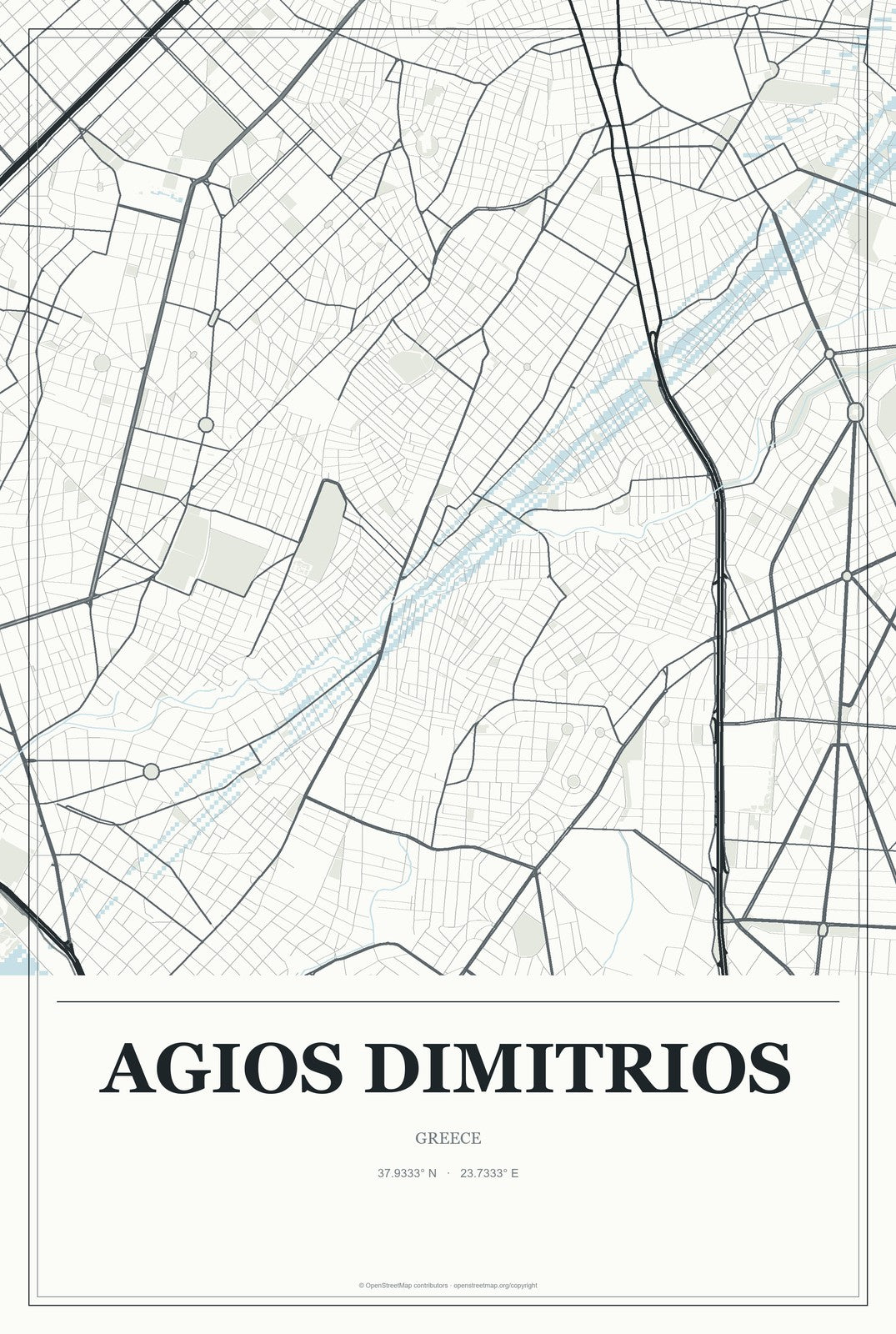 Agios Dimitrios, Greece City Map Aluminum Sign in Gallery Air style