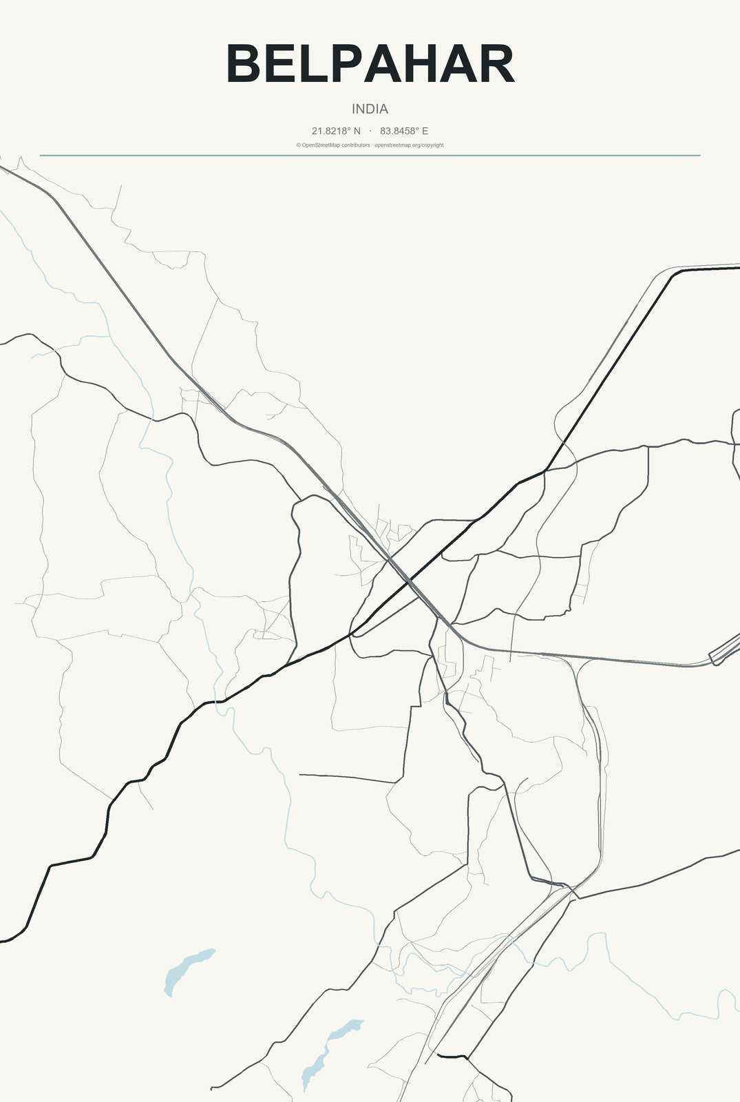 Belpahar, India City Map Aluminum Sign in Headline Atlas style