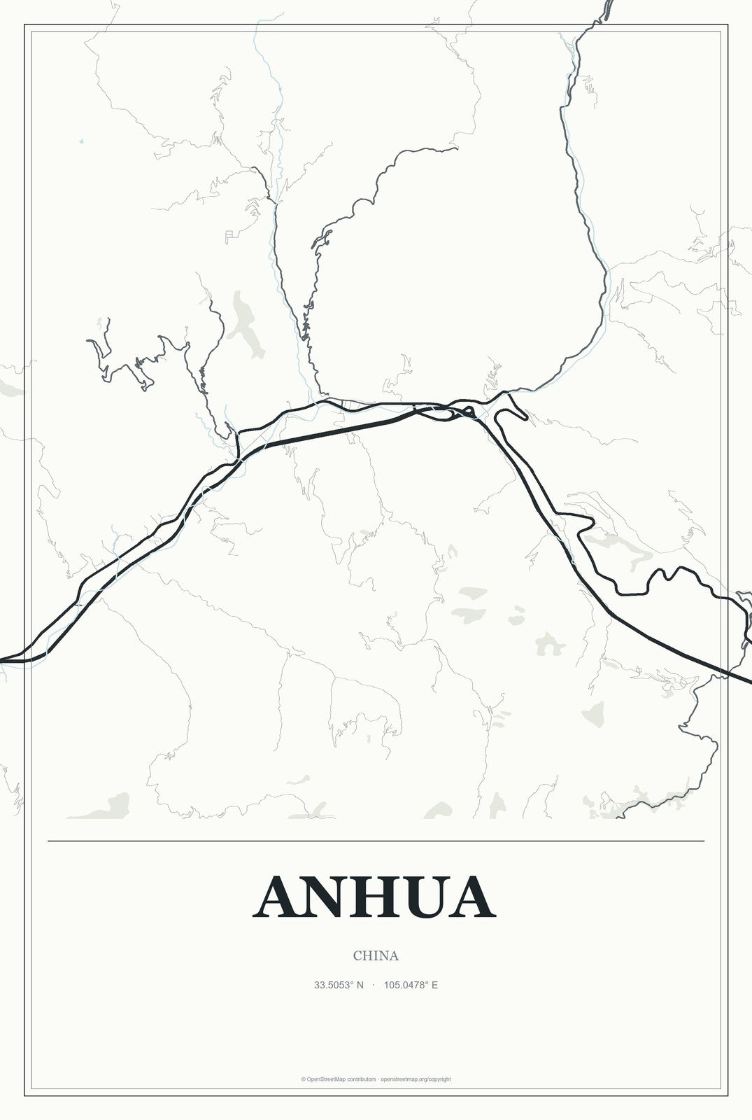 Anhua, China City Map Aluminum Sign in Gallery Air style