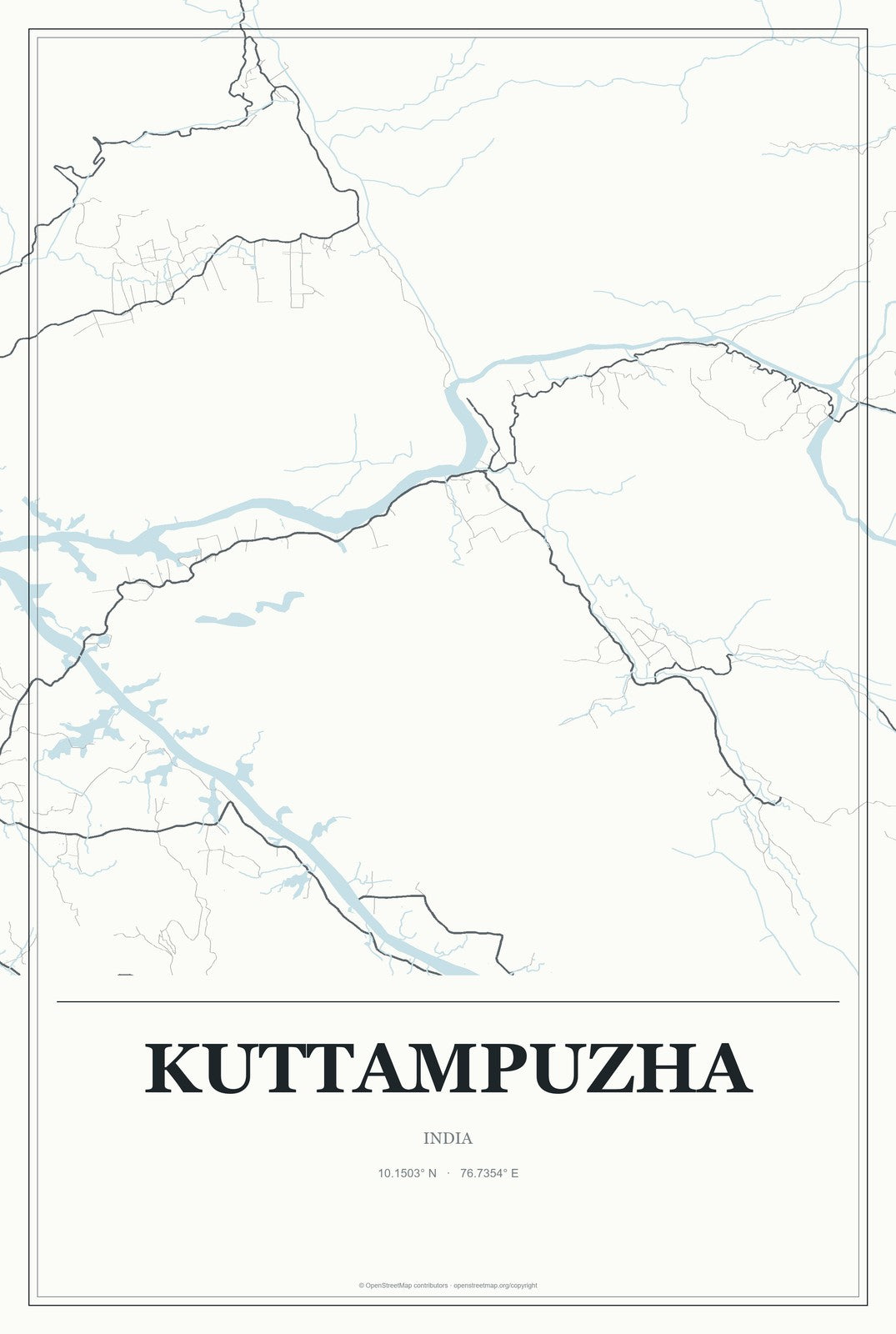 Kuttampuzha, India City Map Aluminum Sign in Gallery Air style