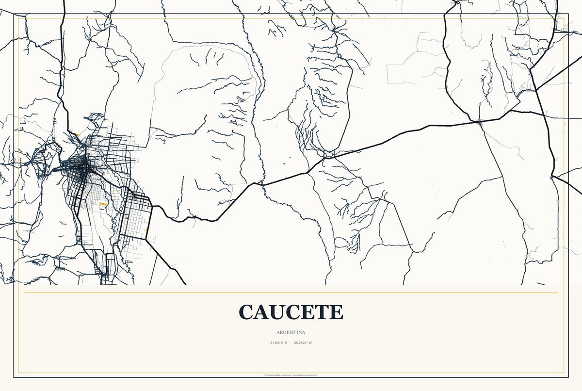 Caucete, Argentina City Map Aluminum Sign in Citrine Modern style