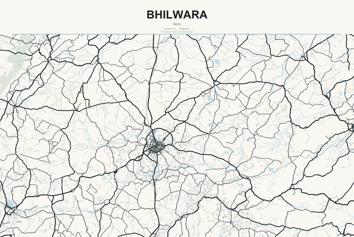 Bhilwara, India City Map Aluminum Sign in Headline Atlas style