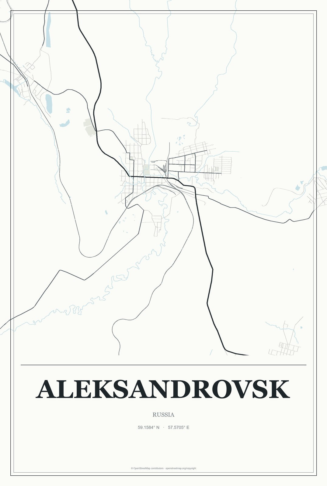 Aleksandrovsk, Russia City Map Aluminum Sign in Gallery Air style
