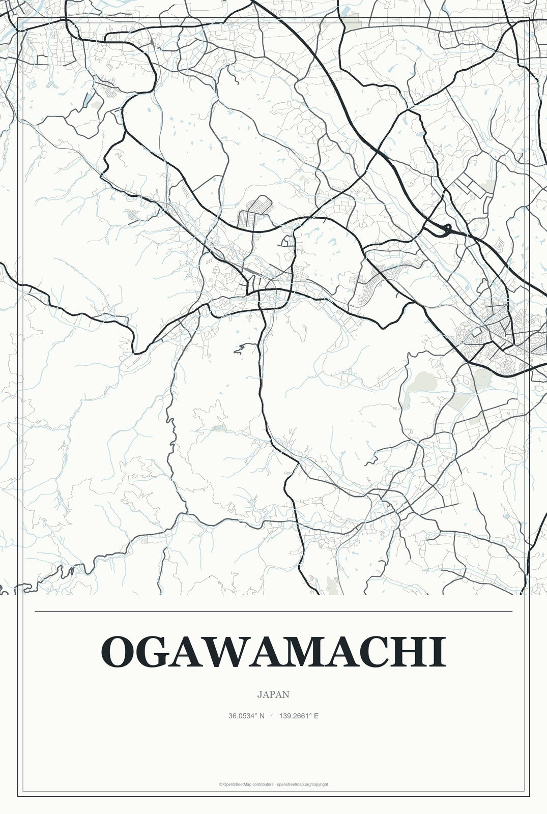 Ogawamachi, Japan City Map Aluminum Sign in Gallery Air style