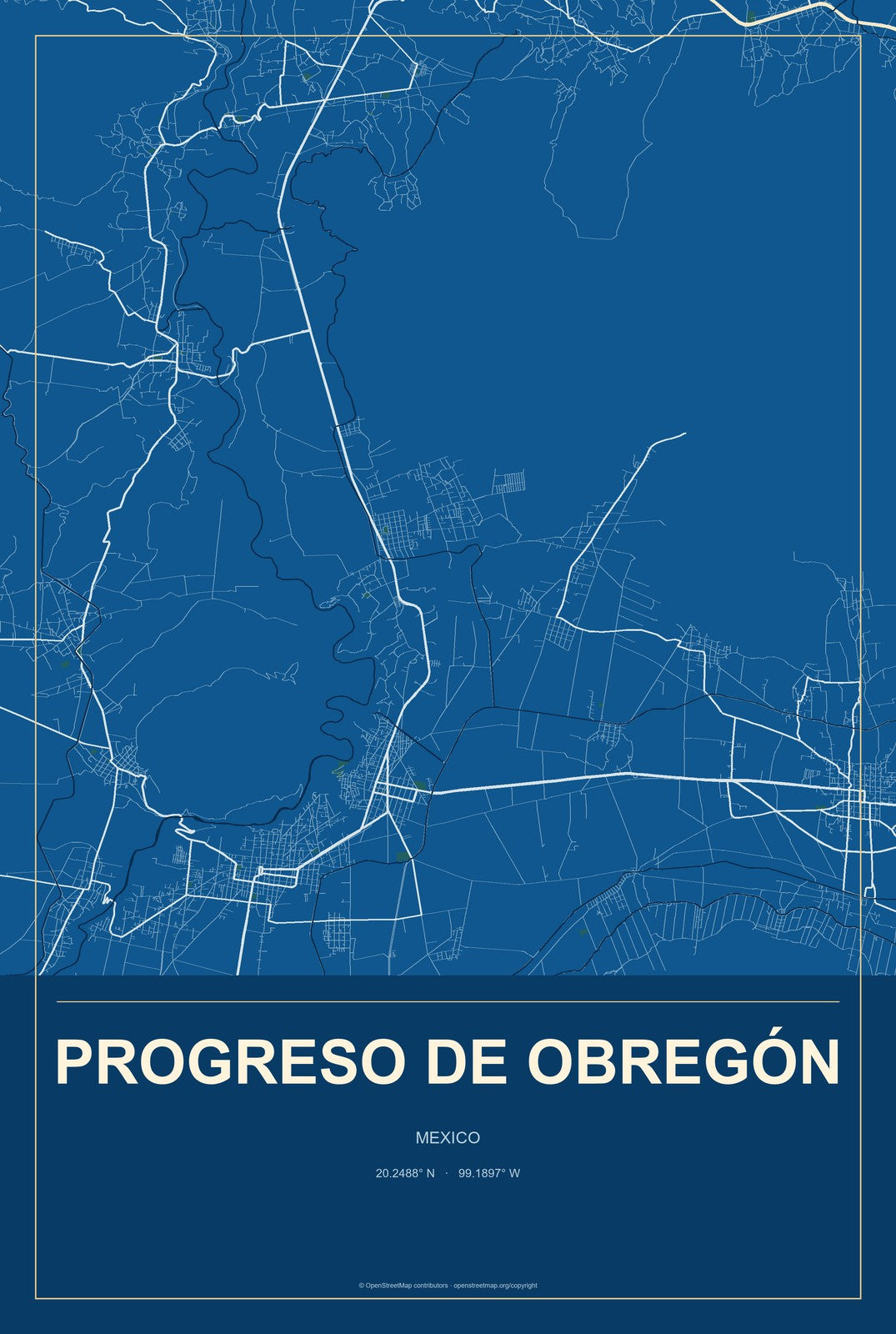 Progreso de Obregón, Mexico City Map Aluminum Sign in Harbor Cobalt style