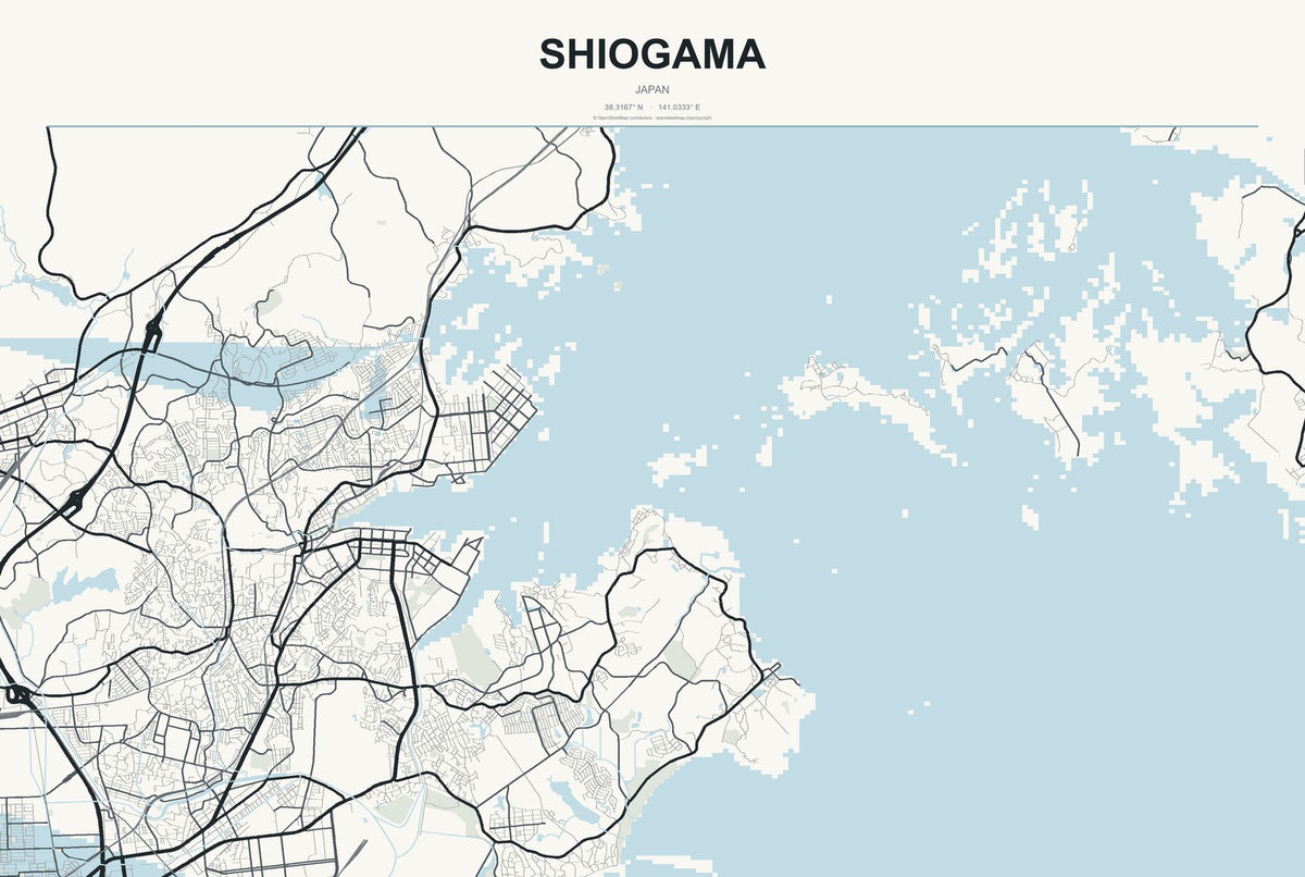 Shiogama, Japan City Map Aluminum Sign in Headline Atlas style