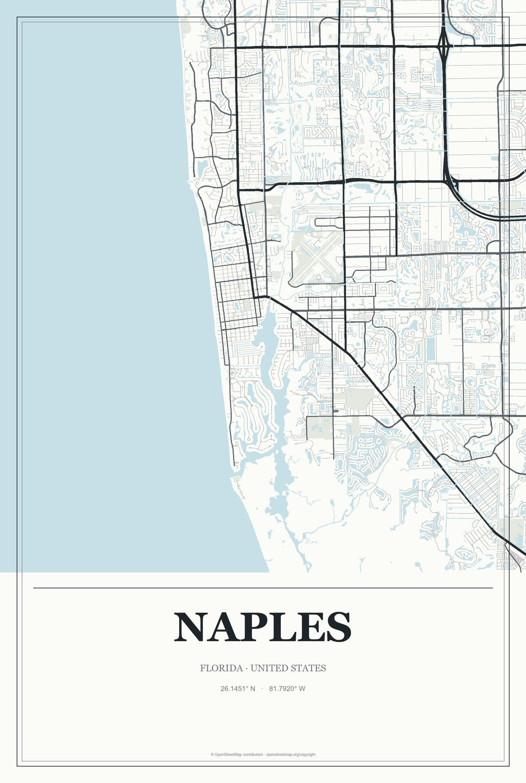 Naples, Florida City Map Aluminum Sign in Gallery Air style