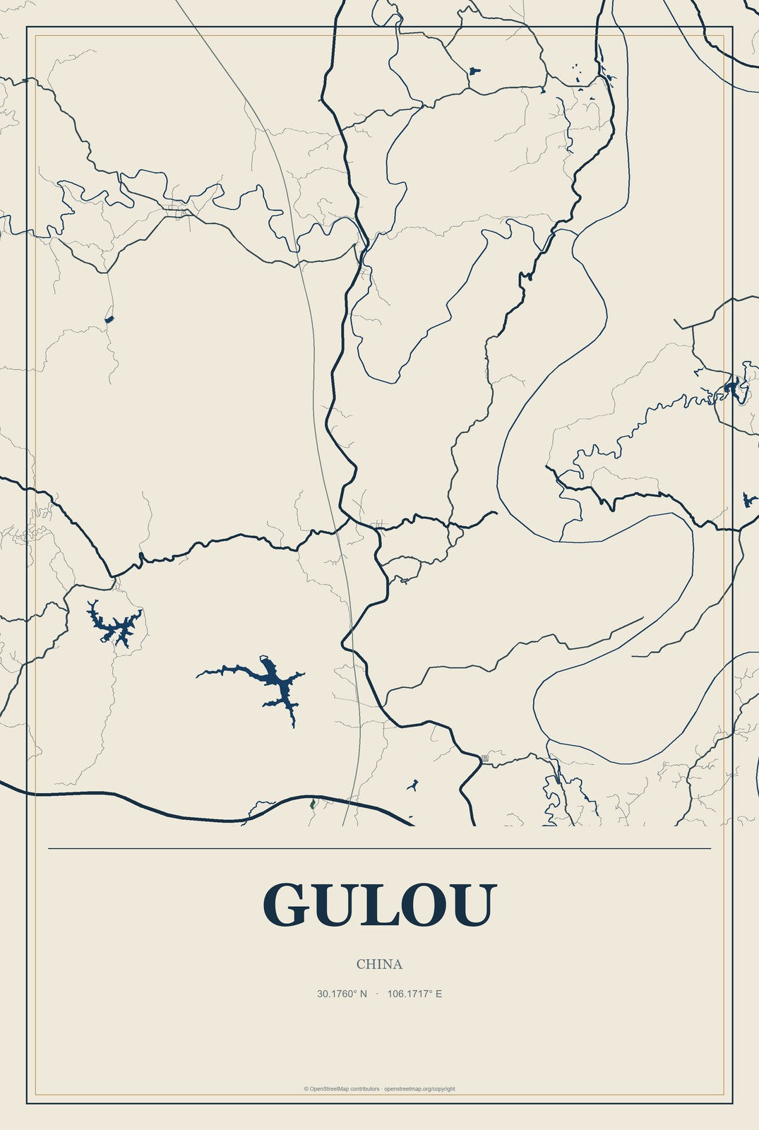 Gulou, China City Map Aluminum Sign in Coastal Cutout style