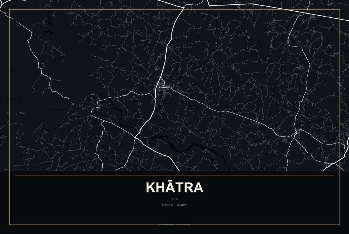 Khātra, India City Map Aluminum Sign in Metropolitan Noir style