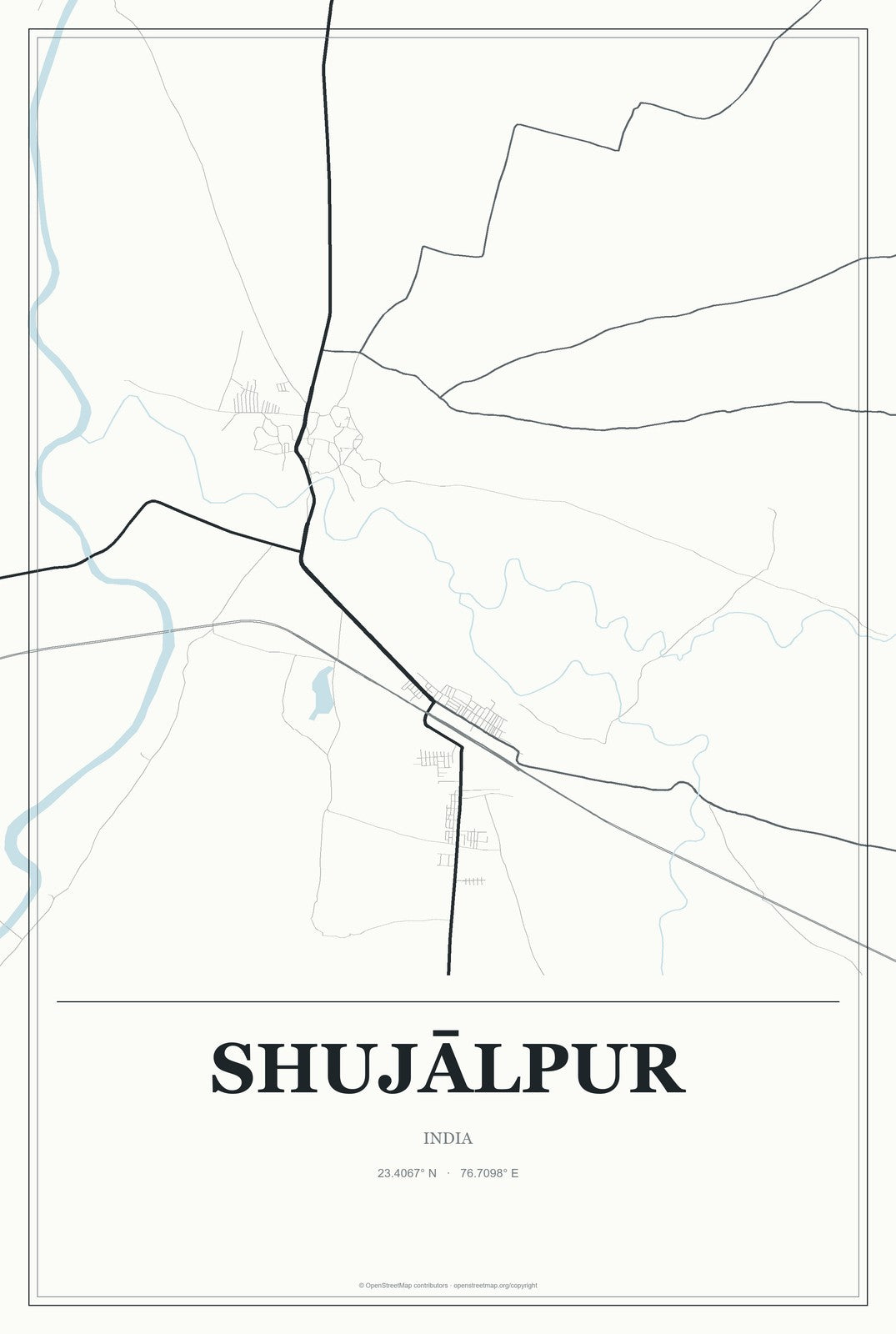 Shujālpur, India City Map Aluminum Sign in Gallery Air style